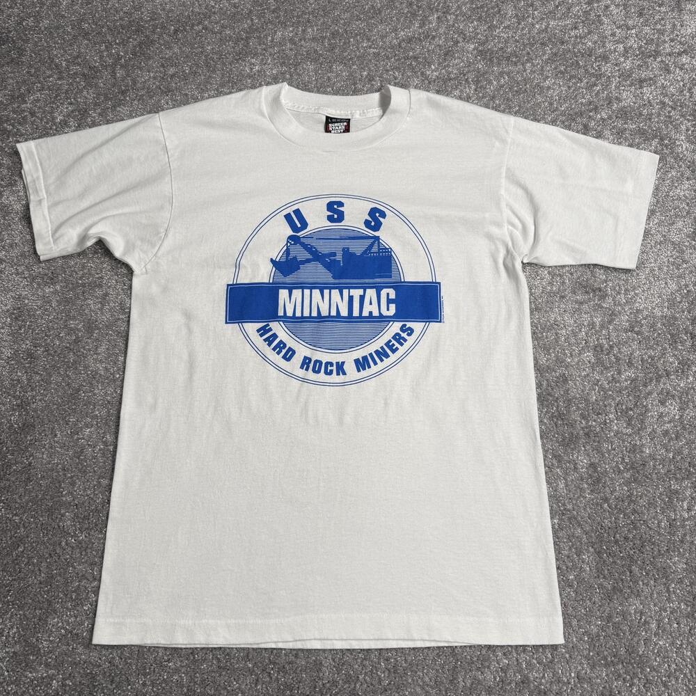 Vintage USS Minntac Shirt Mens Large White Hard Rock Miners Graphic Tee USA